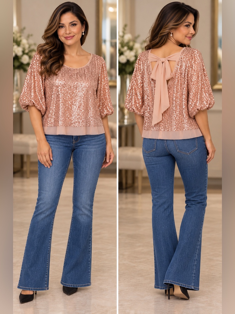 Anthropologie Sequin Tie-Back Blouse - Blush